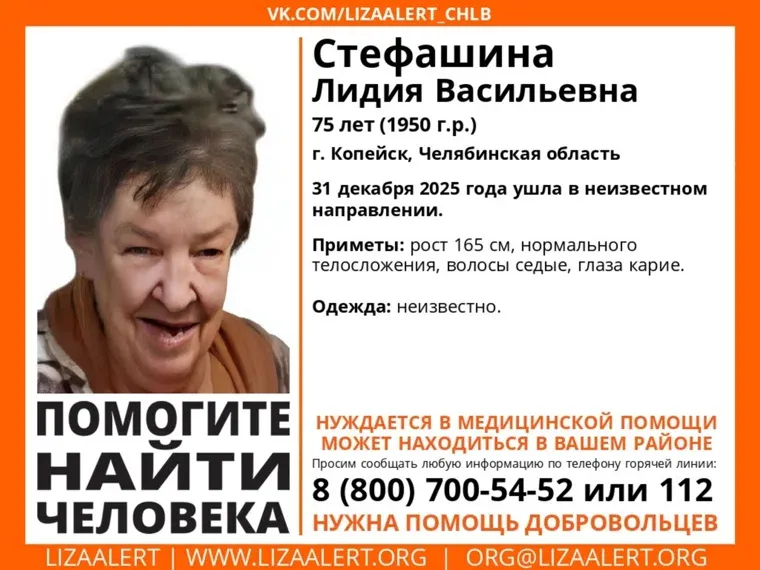 Волонтёры разыскивают пропавшую в Челябинской области пожилую женщину